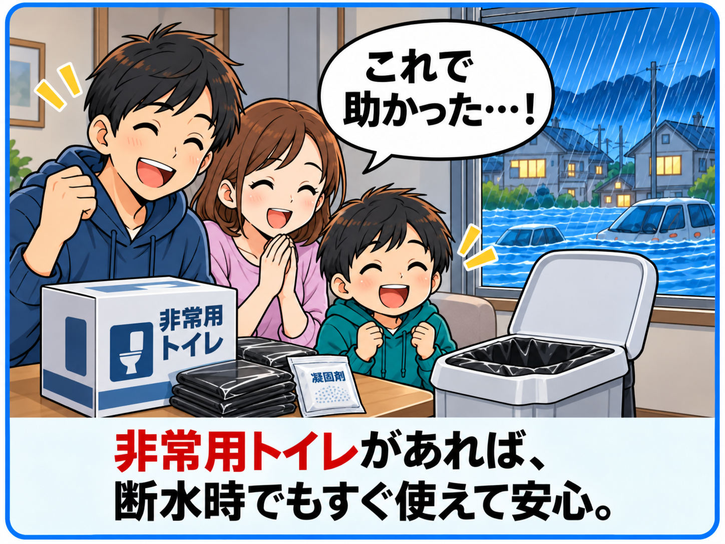 非常用トイレがあって助かる家族